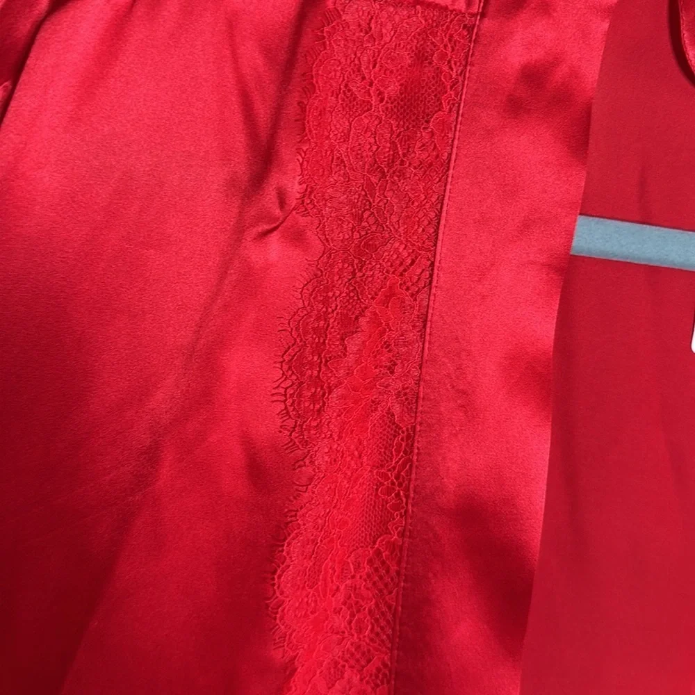 NWT Soma Sensuous 100% Silk Lace Trim Robe Cherry Red Luxury Size Large / XL